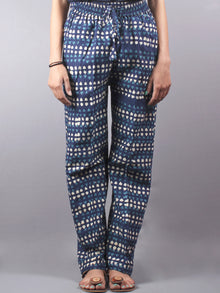 Indigo Hand Block Printed Elasticated Waist Trousers- T0317008