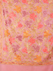 Peach Jaldar Aari Embroidery Pure Wool Stole from Kashmir - S6317080