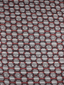 Maroon Beige Grey Hand Block Printed Cotton Cambric Fabric Per Meter - F0916432