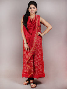 Deep Red Beige Hand Block Printed Chanderi Kurta-Salwar Fabric With Chanderi Dupatta - S1628080