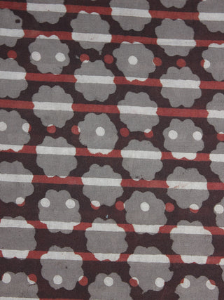 Maroon Beige Grey Hand Block Printed Cotton Cambric Fabric Per Meter - F0916432
