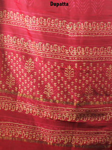 Deep Red Beige Hand Block Printed Chanderi Kurta-Salwar Fabric With Chanderi Dupatta - S1628080