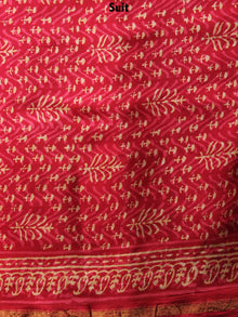 Deep Red Beige Hand Block Printed Chanderi Kurta-Salwar Fabric With Chanderi Dupatta - S1628080