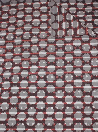 Maroon Beige Grey Hand Block Printed Cotton Cambric Fabric Per Meter - F0916432