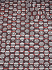 Maroon Beige Grey Hand Block Printed Cotton Cambric Fabric Per Meter - F0916432
