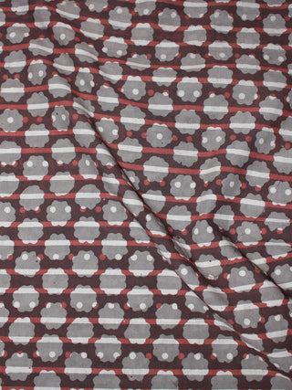 Maroon Beige Grey Hand Block Printed Cotton Cambric Fabric Per Meter - F0916432