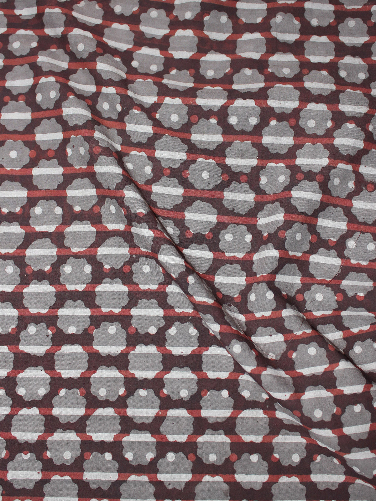 Maroon Beige Grey Hand Block Printed Cotton Cambric Fabric Per Meter - F0916432