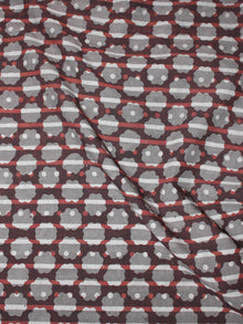 Maroon Beige Grey Hand Block Printed Cotton Cambric Fabric Per Meter - F0916432