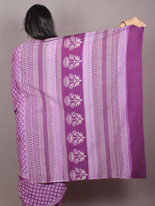Purple White Hand Block Printed in Natural Colors Cotton Mul Saree - S03170800