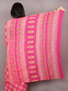 Pink Yellow White Block Printed in Natural Colors Cotton Mul Saree - S03170801