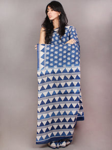 Indigo White Hand Block Printed in Natural Colors Cotton Mul Saree - S03170802