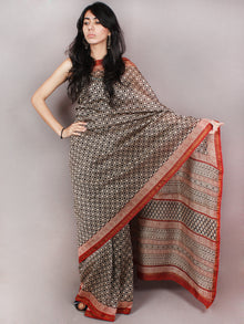 Ivory Black Maroon Hand Block Printed in Natural Colors Chanderi Saree - S03170807