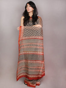 Ivory Black Maroon Hand Block Printed in Natural Colors Chanderi Saree - S03170807