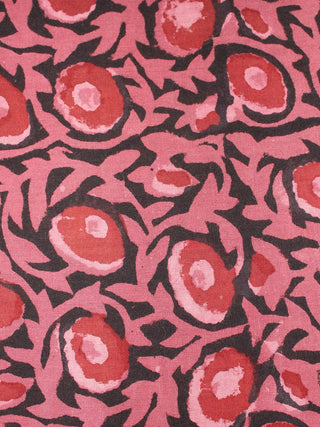 Black Pink Red Hand Block Printed Cotton Cambric Fabric Per Meter - F0916433