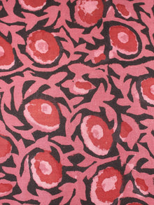 Black Pink Red Hand Block Printed Cotton Cambric Fabric Per Meter - F0916433