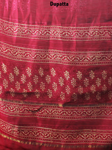 Deep Red Beige Hand Block Printed Chanderi Kurta-Salwar Fabric With Chanderi Dupatta - S1628081