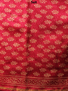 Deep Red Beige Hand Block Printed Chanderi Kurta-Salwar Fabric With Chanderi Dupatta - S1628081