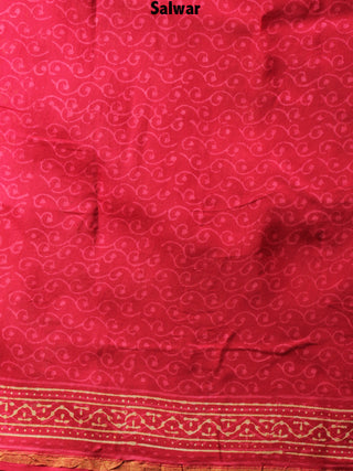 Deep Red Beige Hand Block Printed Chanderi Kurta-Salwar Fabric With Chanderi Dupatta - S1628081