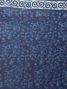 Indigo White Hand Block Printed Cotton Saree in Natural Colors - S03170813