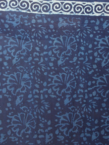Indigo White Hand Block Printed Cotton Saree in Natural Colors - S03170813