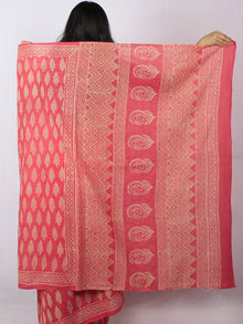 Pink Beige Hand Block Printed Cotton Saree in Natural Colors - S03170815