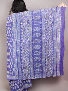 Purple White Hand Block Printed Cotton Saree in Natural Colors - S03170816