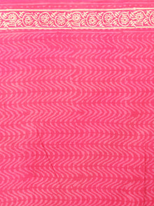 Pink White Hand Block Printed Cotton Saree in Natural Colors - S03170817