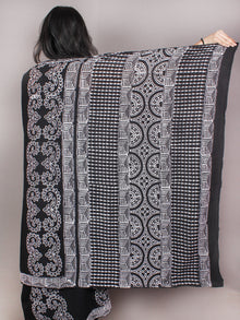 Black White Hand Block Printed Cotton Saree in Natural Colors - S03170819