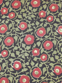 Black Green red Hand Block Printed Cotton Cambric Fabric Per Meter - F0916435