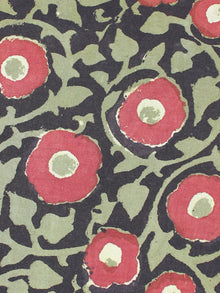 Black Green red Hand Block Printed Cotton Cambric Fabric Per Meter - F0916435