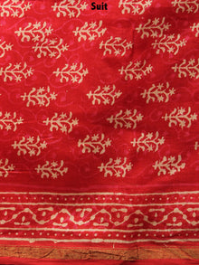Deep Red Beige Hand Block Printed Chanderi Kurta-Salwar Fabric With Chanderi Dupatta - S1628082