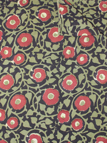 Black Green red Hand Block Printed Cotton Cambric Fabric Per Meter - F0916435