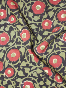 Black Green red Hand Block Printed Cotton Cambric Fabric Per Meter - F0916435