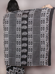 Black White Hand Block Printed Cotton Saree in Natural Colors - S03170822