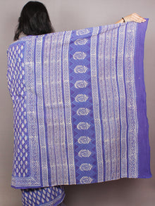 Purple White Hand Block Printed Cotton Saree in Natural Colors - S03170824