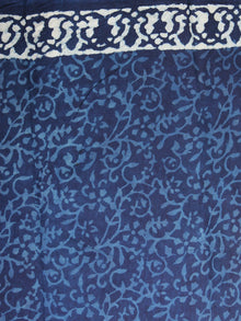 Indigo White Hand Block Printed Cotton Saree in Natural Colors - S03170826
