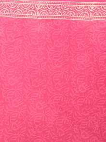 Pink White Hand Block Printed Cotton Saree in Natural Colors - S03170827