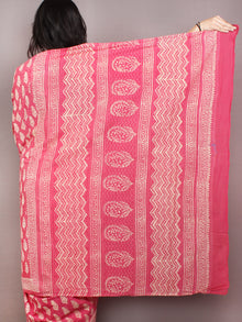 Pink White Hand Block Printed Cotton Saree in Natural Colors - S03170829