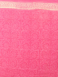 Pink White Hand Block Printed Cotton Saree in Natural Colors - S03170829