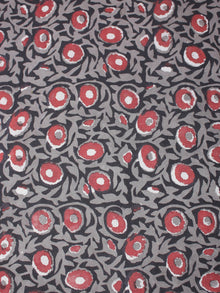Black Grey Red Hand Block Printed Cotton Cambric Fabric Per Meter - F0916434