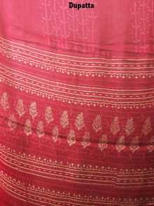 Rose Pink Beige Hand Block Printed Cotton Suit-Salwar Fabric With Chiffon Dupatta - S1628083