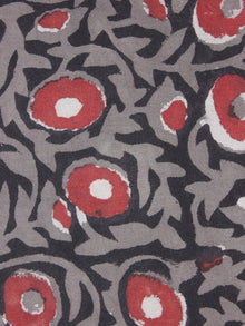 Black Grey Red Hand Block Printed Cotton Cambric Fabric Per Meter - F0916434