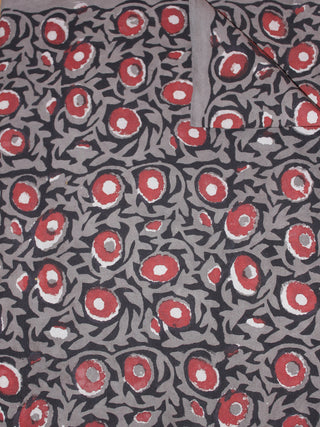 Black Grey Red Hand Block Printed Cotton Cambric Fabric Per Meter - F0916434