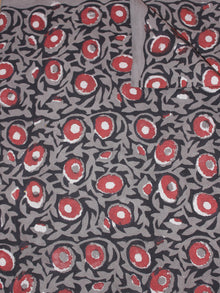 Black Grey Red Hand Block Printed Cotton Cambric Fabric Per Meter - F0916434