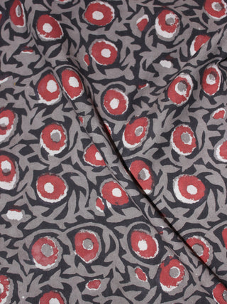Black Grey Red Hand Block Printed Cotton Cambric Fabric Per Meter - F0916434
