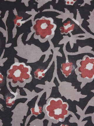 Black Grey Maroon Hand Block Printed Cotton Cambric Fabric Per Meter - F0916436