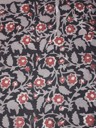 Black Grey Maroon Hand Block Printed Cotton Cambric Fabric Per Meter - F0916436