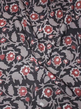 Black Grey Maroon Hand Block Printed Cotton Cambric Fabric Per Meter - F0916436