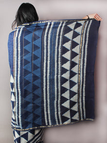 Indigo White Hand Block Printed in Natural Colors Chanderi Saree - S03170842