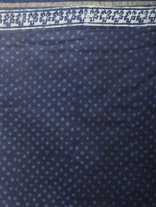 Indigo White Hand Block Printed in Natural Colors Chanderi Saree - S03170844